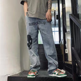 Foesce New Straight Jeans Trendy Brand Hiphop pringt Wide-leg Pants High Street Washed Mopping Loose Thick Denim Trousers fashion pants