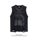Foesce 5 Designs Men's Vest Gothic Style Crop Top Punk Heavy Metal Cropped Casual Harajuku Demon Black Vintage Washed Summer Streetwear