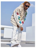 Baseball uniform American casual personality floral towel embroidered flocking jacket men and women tide brand baseball jacket