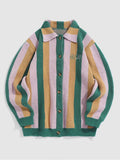 Cardigan for Men  Embroidery Striped Sweaters Turn-down Collar Cardigan Fall Winter Color Block Button Fly Outerwear