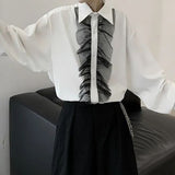 New Spring Yamamoto Style Dark Style Personality Lace Decoration Temperament Youth Men's Loose Casual Long-sleeved Shirt