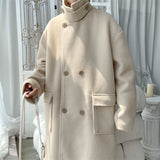 Winter Double Breasted Woolen Coat Men Warm Fashion Casual Long Woolen Coat Men Korean Loose Oversized Trench Coat Mens Overcoat