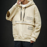 Foesce-Japanese Fashion Colorblock Letter Print Hoodie Men Autumn and Winter Sleeve Patch Plus Size Thick Hoodie Harajuku Men Clothing