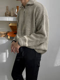 Turn-down Collar Zipper Sweater Men Autumn Korean Fashion Loose Pullover Solid Color Male Tops Casual