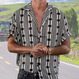 Vintage Shirt Print Men Lapel Shirts New Casual Summer Loose Short Sleeve Button Shirt Tops Mens Clothing Fashion Streetwear