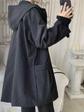 Foesce Windbreaker Men's Mid-length Spring Autumn Trench Coat Hooded Jacket Korean Trend Handsome Preppy Cape Cloak Punk Streetwear