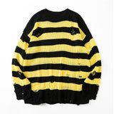 Black Stripe Sweaters Destroyed Ripped Sweater Women Pullover Hole Knit Jumpers Oversized Sweatshirt Harajuku Long Sleeve Tops