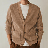 Mens Classic V-Neck Cardigan Sweater Long Sleeve Button Down Brown Overcoat