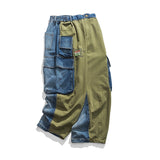 Green & Blue Patchwork Color Men Loose Denim Pants Elastic Waist New Letters Printed Hip Hop Mens Cargo Jeans