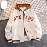 Foesce Spring New Stitching Hooded Baseball Uniform Men's Jacket Hip-hop Retro Student Fashion Embroidery Loose Casual Couple Jacket