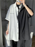 Men's Summer Fake Two-piece Stitching Shirt Women Double-collar Designer Oversize Button-up Short-sleeved Casual blouse