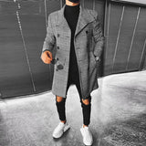 Vintage Plaid Printing Long Coats Men Winter Fashion Turn-down Collar Button-down Overcoats Fashion Trend Mens Autumn Outerwear