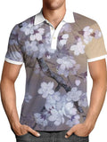 Vintage Houndstooth Print Polo Shirt Men Summer Short Sleeve Casual Pullover Tops Mens Fashion Turn-down Collar Button-up Polos