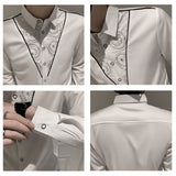 Foesce Luxury Flowers Splicing Design Shirt Men Autumn Long Sleeve Camisa Social Masculina Slim Fit Stage Club Wear Formal Clothing Top