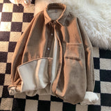Solid Color Thicken Men Shirts Harajuku Casual Waffle Long Sleeve Male Blouses Turn-down Collar Autumn Winter Shirts