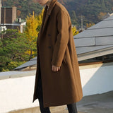 Winter Warm Woolen Long Coats Men Fashion Double Breasted Lapel Solid Overcoats Mens Retro Loose Straight Trench Outerwear