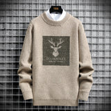 Foesce Autumn Vintage Sweaters Oversized Mens Knitted Sweater Men Deer Print Pullover Hip Hop Harajuku White Padded Velvet Sweater