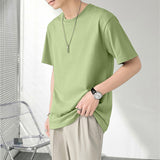 Korean Advanced Pure Cotton Solid Color Short Sleeve Retro T Shirt for Men Summer Trend Casual All-match T-Shirt Men