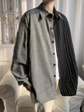 Men's Stripe Splicing Shirt Japan Style Loose Spring Autumn Streetwear Hip Hop Color Matching Long-sleeved Top Trend Teenagers