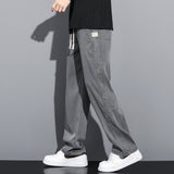 Summer New Soft Lyocell Fabric Men's Jeans Thin Loose Straight Pants Drawstring Elastic Waist Korean Trend Y2k Casual Trousers