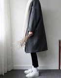 Mauroicardi Autumn Winter Loose Casual Grey Black Soft Warm Woolen Cocoon Coat Men Lapel Double Breasted Korean Fashion