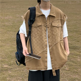 Vests Coat Men Design Khaki Summer Handsome Personality Patchwork All-match Popular Streetwear Japanese Ins Casual Streetwear