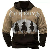 Vintage Men's Hoodies Winter Clothing Loose Casual American Western Cowboy Costume Streetwear Oversized Hoodie Man's Sweatshirt