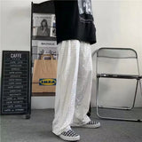 Foesce Retro Casual Straight Tube Wide Leg Pants Men's High Waist White Letter Printed Korean Loose Pants Autumn Winter Plush Pants