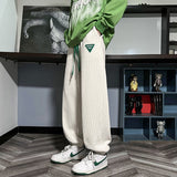 Corduroy Stripe Label Sweatpants For Men Streetwear Oversized Green Drawstring Sport Pants Fashion Design Male Trousers