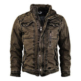 Foesce Spring Trend Jackets Men Buttoned Zipper Long Sleeve Lapel Coats Mens Clothing Autumn Vintage Solid Color Cargo Outerwear
