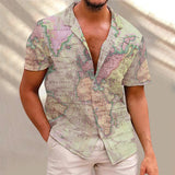 Men's Fashion Casual Turn Down Collar Printed Short Sleeve Tops Hawaiian Beach Shirt Fashionable Design Travel Top Fast Shipping