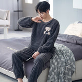 Foesce Funny Bear Cartoon Coral Fleece Pajamas For Men Winter Pijamas Warm Homewear Thick Flannel Pyjamas Plus Size Mens Sleepwear
