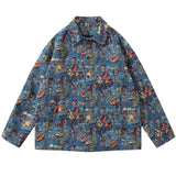 Men Thick Shirts Streetwear Vintage Retro Pattern Casual Loose Shirt Men Harajuku Fashion Casual Snap Button Shirts Coats Jacket