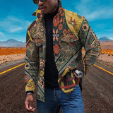 Vintage Floral Print Turn-down Collar Buttoned Jackets Men Autumn New Arrivals Clothing Mens Fashion Slim Long Sleeve Coats