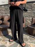 Ice Silk Men Casual Pants Black Summer Korean Straight Loose Drape Trendy Wide Leg Mopping Casual Pants Japan Style