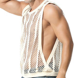 Men Tank Tops Sleeveless Undershirts Sexy Mesh Sheer Hollow Vest See Through Fishnet T Shirt Muscle Tee Singlet