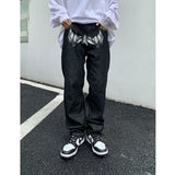 Foesce Y2K men's jeans European and American head printing straight loose large size men's and women's jeans trendy ins hot sale