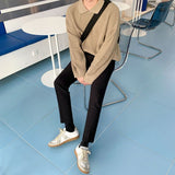 Foesce New Waffle Sweaters for Men Solid Color Lapel Loose Winter Bottoming Sweater Korean Fashion Harajuku Japanese Pullover Men