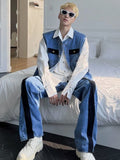 Foesce Jeans 2pcs Suit Men Trend Korean Handsome Casual Denim Vest Jacket + High Street Jeans Two-piece Suit Unisex Streetwear