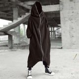 Men's Zipper Long Hooded Solid Color Personality Dark Style Full Body Sweatshirts Winter Warm Male Hip Hop Jacket Plus Size 5xl