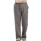 Men's Casual Pants Daily Wear Solid Summer Full Length Soft Linen Pants Mid Waist Pocket Drawstring Trousers Streetwear Bottoms