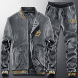 High end men's double-sided gold velvet J jacket suit warm and casual sportswear in autumn and winter