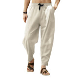 Foesce  Men's Long Pants Large Casual Cropped Pants Loose Cotton Linen Drawstring Hip Hop Patchwork Lantern Pants Street Wear