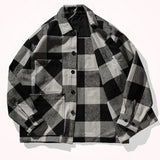 Japanese retro heavy plaid jacket men's Plaid loose off shoulder sleeve woolen overalls