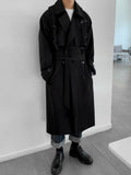 Foesce Men's clothing Korean trend windbreaker mid long loose clothes handsome male's Autumn casual trench coat with belt