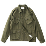 Foesce Vintage Field Jacket Men Army Green Lapel Multi-pocket Long Sleeve Tooling Jacket Spring Autumn Casual Cardigan Coat