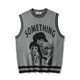 College Knitted Vest Sweaters Men Women Street Hip Hop Casual Band Cartoons Anime Pattern O-neck Sleeveless Sweaters Tops