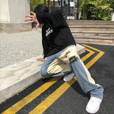 Y2k Retro Alphabet Embroidery Men'S Jeans Hip-Hop Wide-Leg Jeans Trousers Punk Straight Four Seasons Casual Loose Denim Trousers