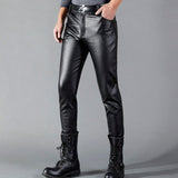 Fashion PU Leather Trousers Motorcycle Pants Thin Streetwear Brand Summer Men Leather Pants Skinny Fit Elastic Style