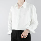 Luxury Ice Silk Men's Shirt Korean Fashion Loose Drape Solid Color Button Up Shirt Men Long Leeve Spring Business Casual Blouse